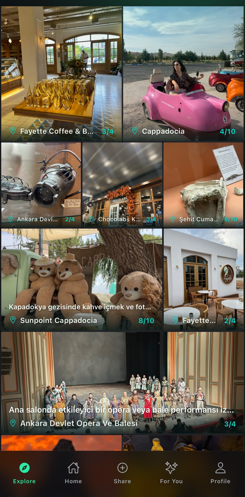 Mastence discovery feed showing places and routes shared by real users